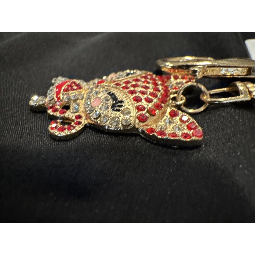 Bag Keychain Red Gold Fox Rhinestone Bag Charm Rhinestone Keyring NEW - Picture 6 of 6